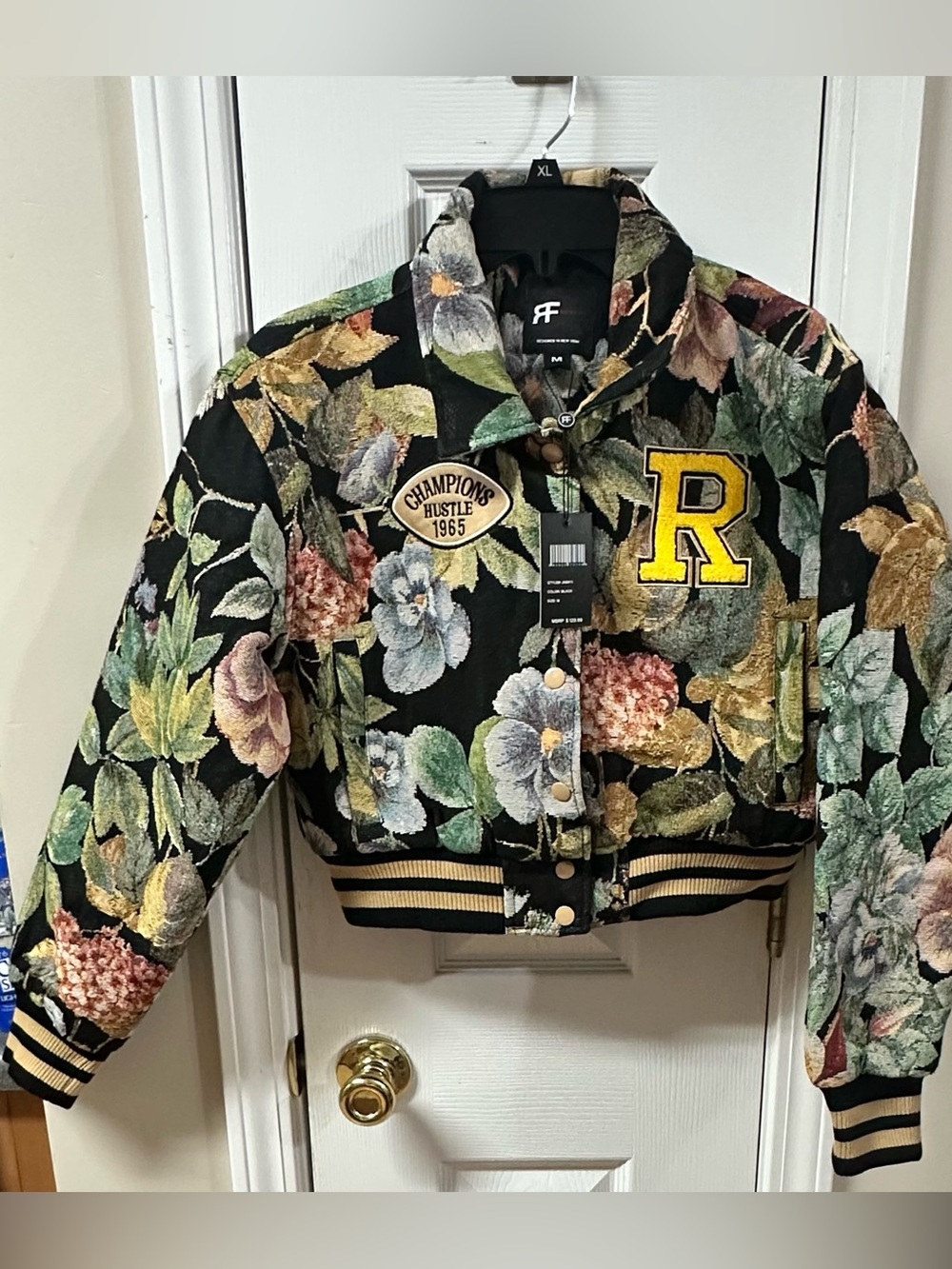 Red Fox NWT Floral Varsity Bomber Jacket in Black (mix39)